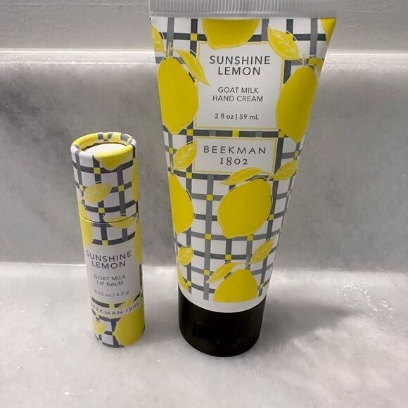 NWT Beekman 1802 Sunshine Lemon Goat Milk Hand Cream & Goat Milk Lip Balm Set - Picture 1 of 2